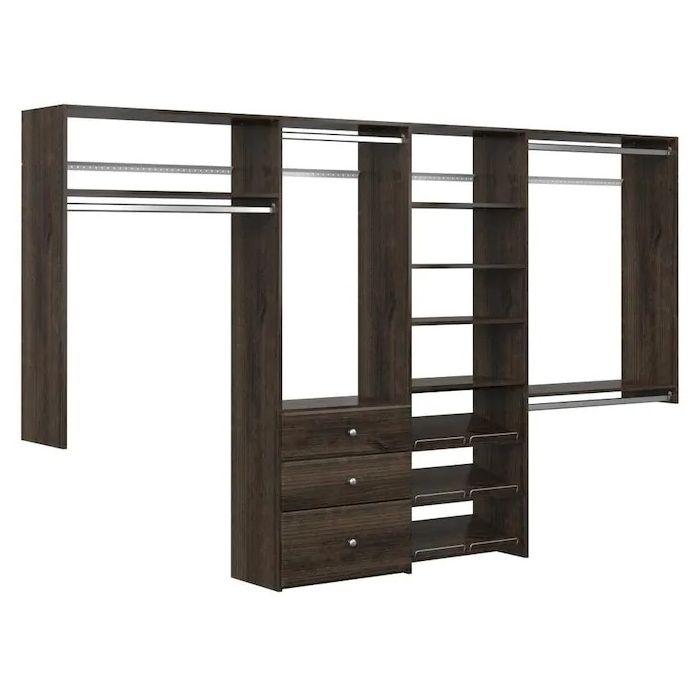 Dual Tower Closet Storage Wall Mounted Wardrobe Organizer Kit System with Shelves and Drawers