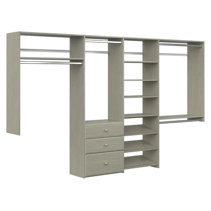 Dual Tower Closet Storage Wall Mounted Wardrobe Organizer Kit System with Shelves and Drawers