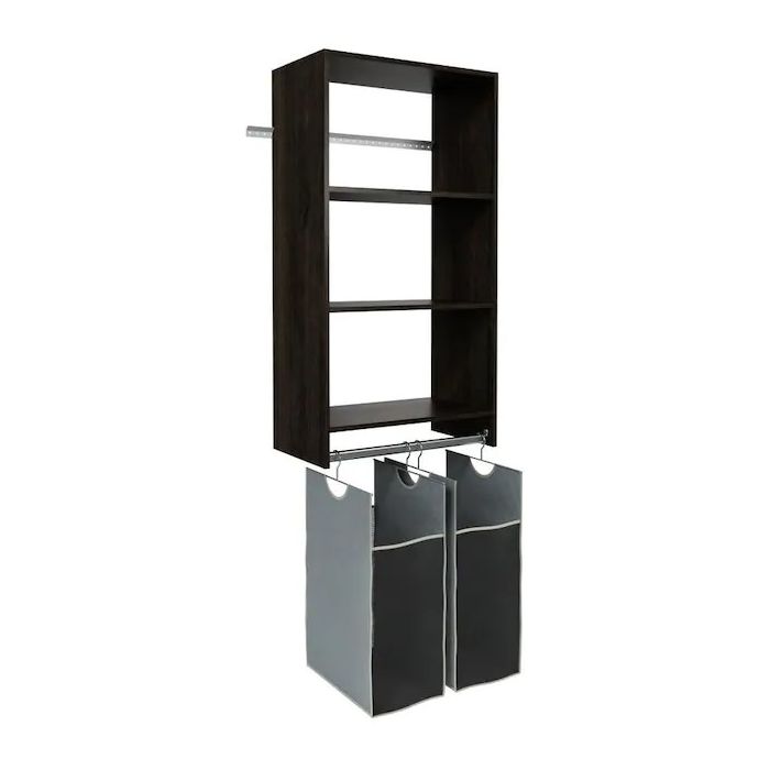 Wall Mounted Wardrobe Closet Storage Organizer Kit System with Shelves and Hanging Hamper Kit