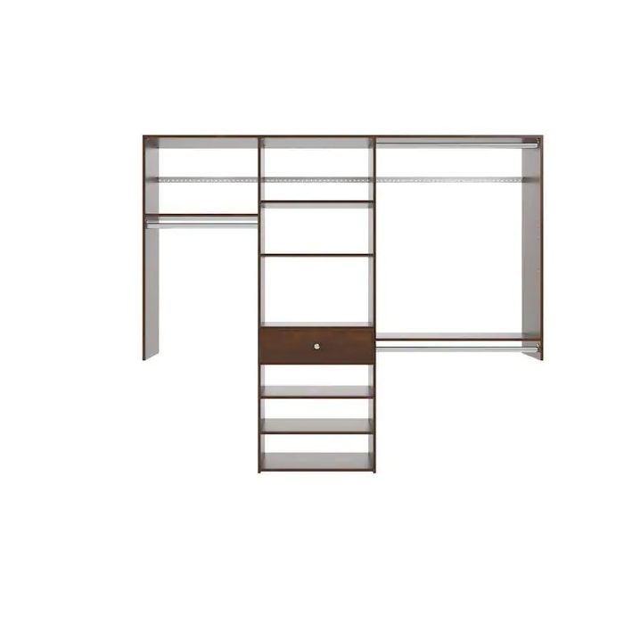 7 Foot Perfect Fit Reach In Closet Storage Wall Mounted Wardrobe Organizer Kit System with Shelves and Drawer