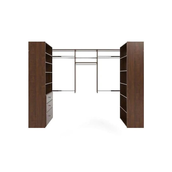 L Shaped Walk In Closet Storage Wall Mounted Wardrobe Organizer Kit System with Shelves and Drawers