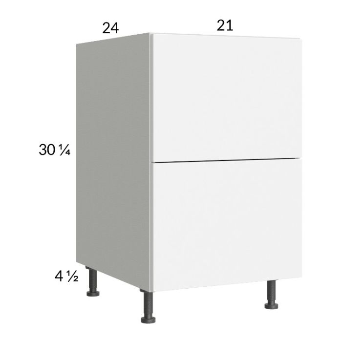 Euro Gloss White 21" 2-Drawer Base Cabinet with 1 Inner Drawer