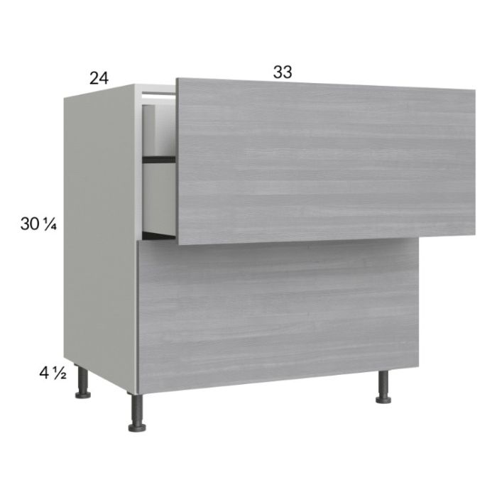 Euro Grey 33" 2-Drawer Base Cabinet with 1 Inner Drawer