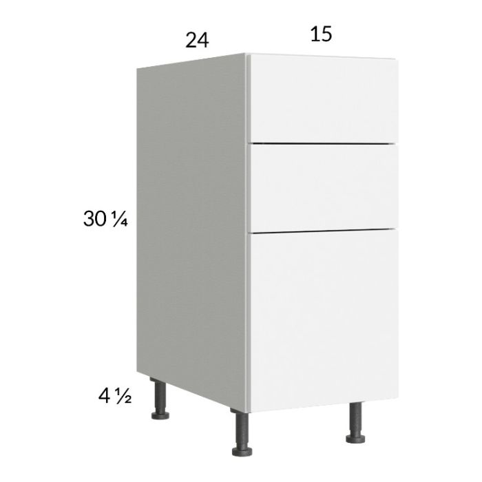 Euro Gloss White 15" 3-Drawer Base Cabinet