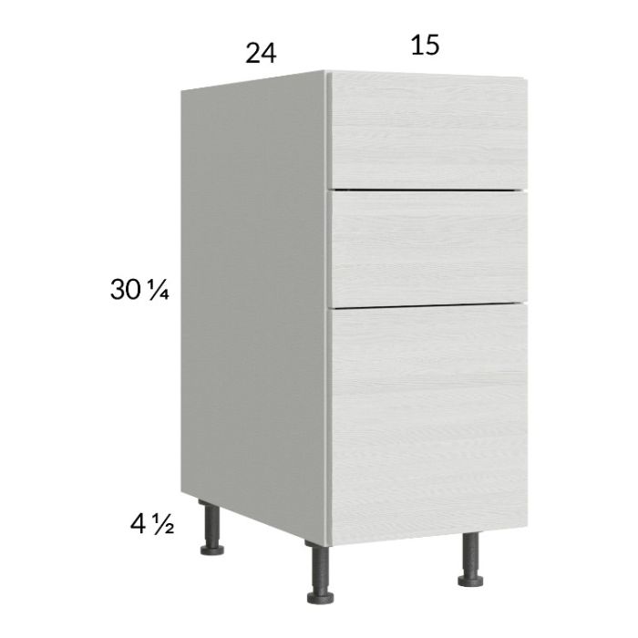 Euro White Grain 15" 3-Drawer Base Cabinet