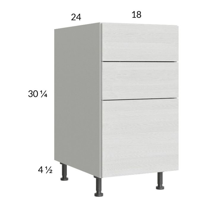 Euro White Grain 18" 3-Drawer Base Cabinet