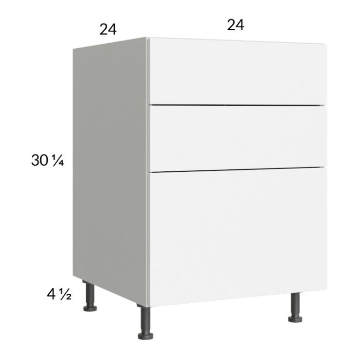 Euro Gloss White 24" 3-Drawer Base Cabinet