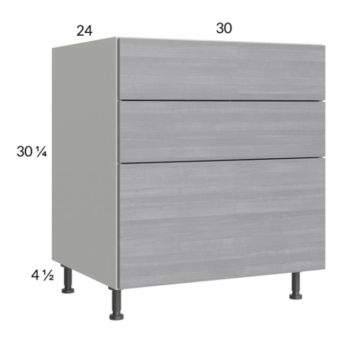 Euro Grey 30" 3-Drawer Base Cabinet