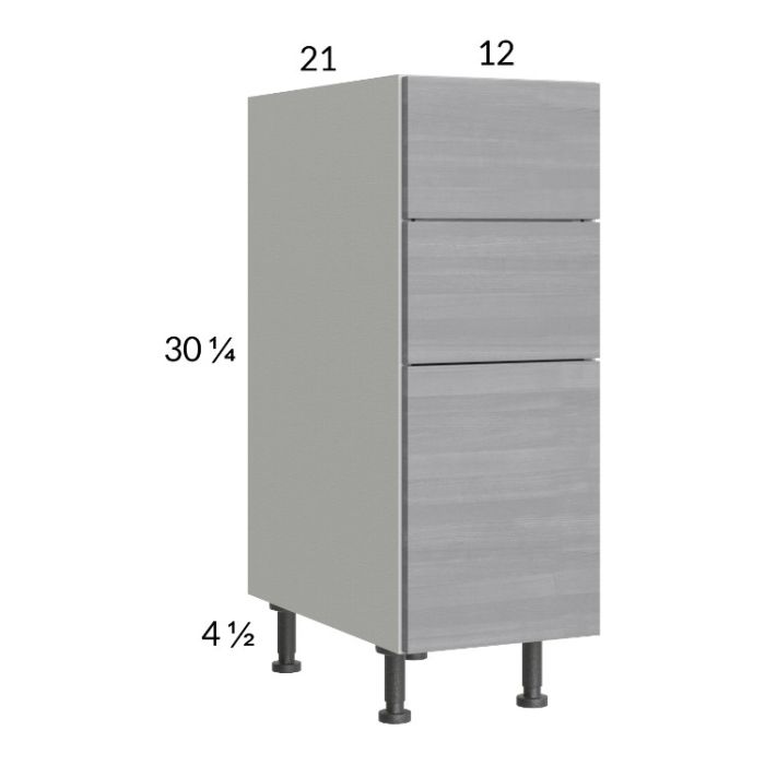 Euro Grey 12" 3-Drawer Vanity Base Cabinet