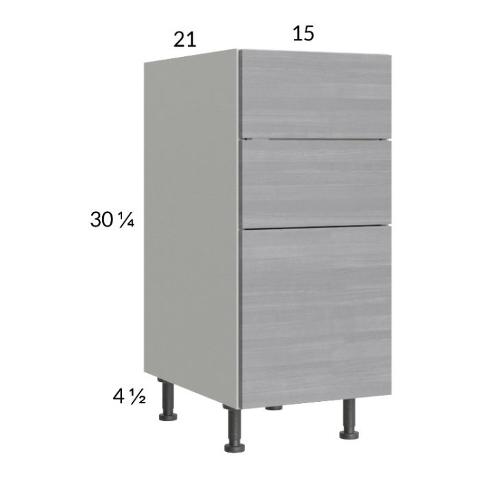 Euro Grey 15" 3-Drawer Vanity Base Cabinet
