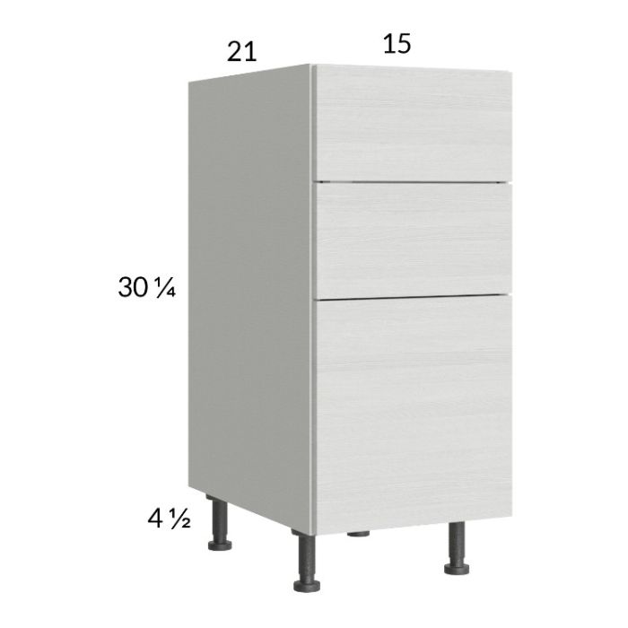 Euro White Grain 15" 3-Drawer Vanity Base Cabinet