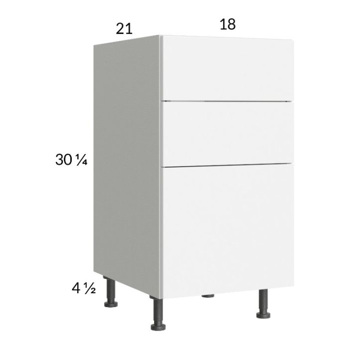 Euro Gloss White 18" 3-Drawer Vanity Base Cabinet