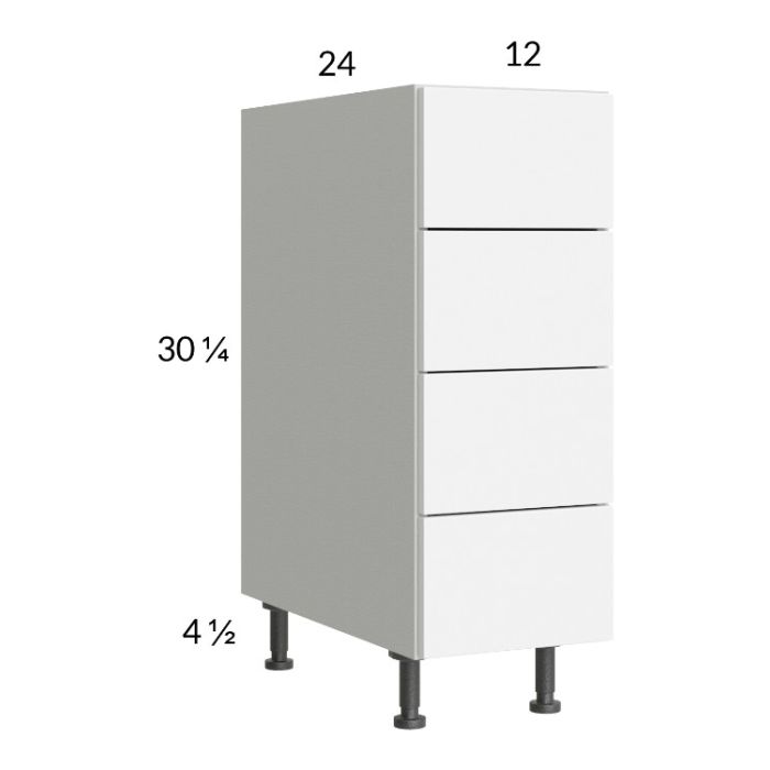 Euro Gloss White 12" 4-Drawer Base Cabinet