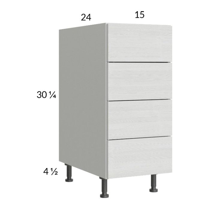 Euro White Grain 15" 4-Drawer Base Cabinet