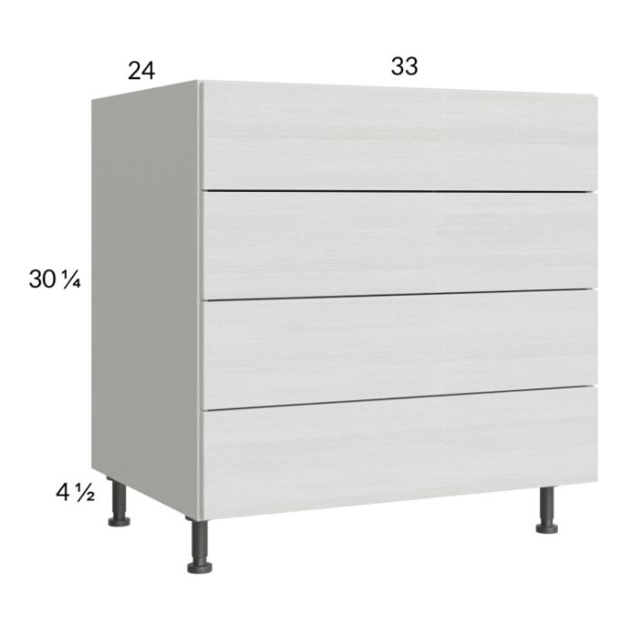 Euro White Grain 33" 4-Drawer Base Cabinet