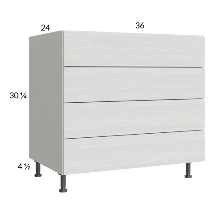 Euro White Grain 36" 4-Drawer Base Cabinet