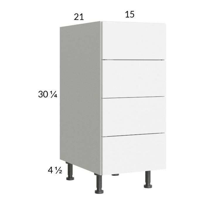 Euro Gloss White 15" 4-Drawer Vanity Base Cabinet