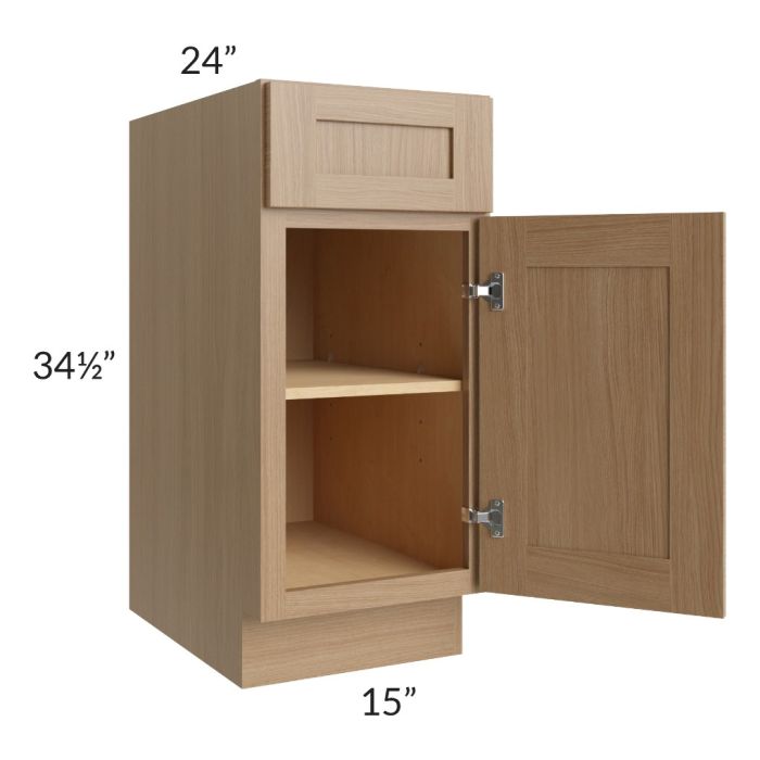 Asheville Rift Oak Shaker 15" Full Height Door Base Cabinet