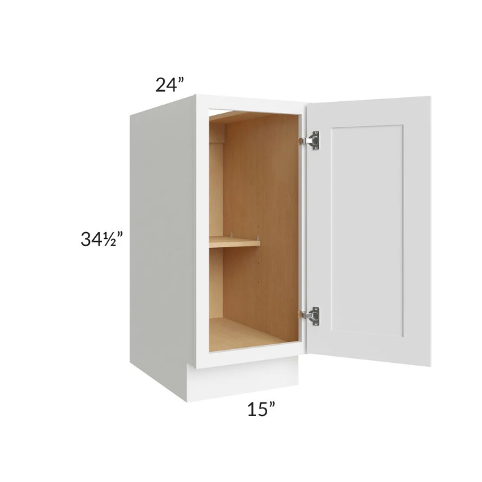 Brilliant White Shaker 15" Full Height Door Base Cabinet
 SW-B15FH-Assembled