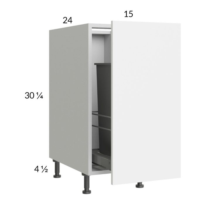 Euro Gloss White 15" Full Height Door Base Cabinet with Single Trashcan Pullout