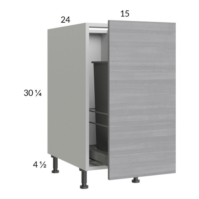Euro Grey 15" Full Height Door Base Cabinet with Single Trashcan Pullout