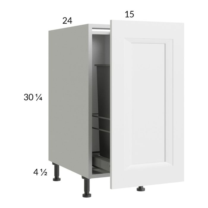 Harbor White 15" Full Height Door Base Cabinet with Single Trashcan Pullout