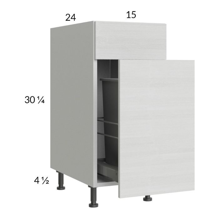 Euro White Grain 15" Base Cabinet with Single Trashcan Pullout