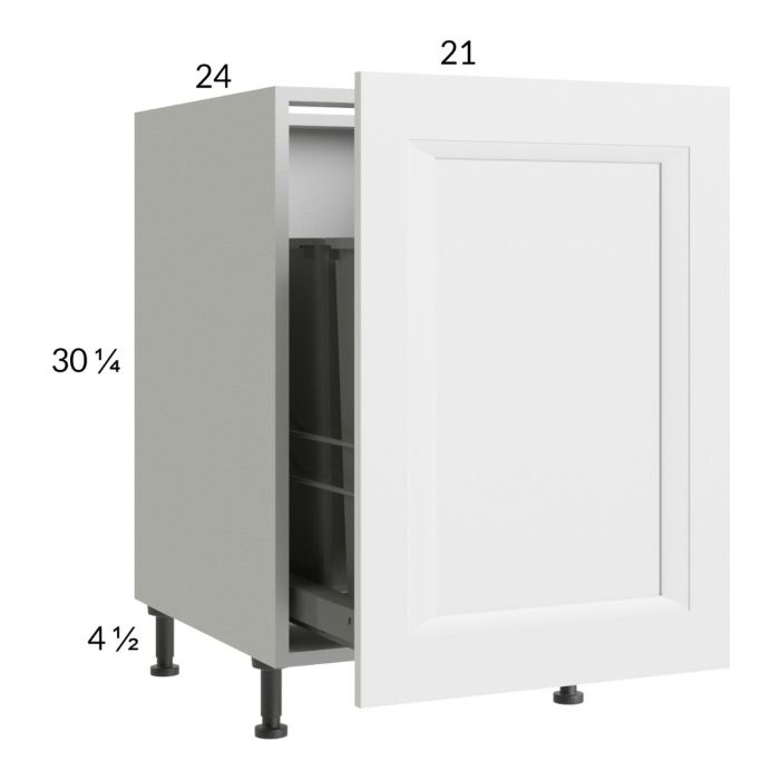 Harbor White 21" Full Height Door Base Cabinet with Single Trashcan Pullout