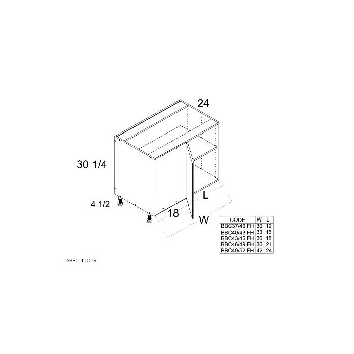 Harbor White 40" - 43" Full Height Door Blind Base Corner Cabinet