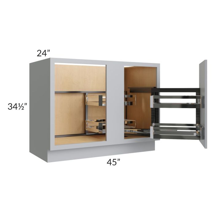Asheville Grey Shaker 45" Full Height Door Blind Corner Base Cabinet with Pullout
