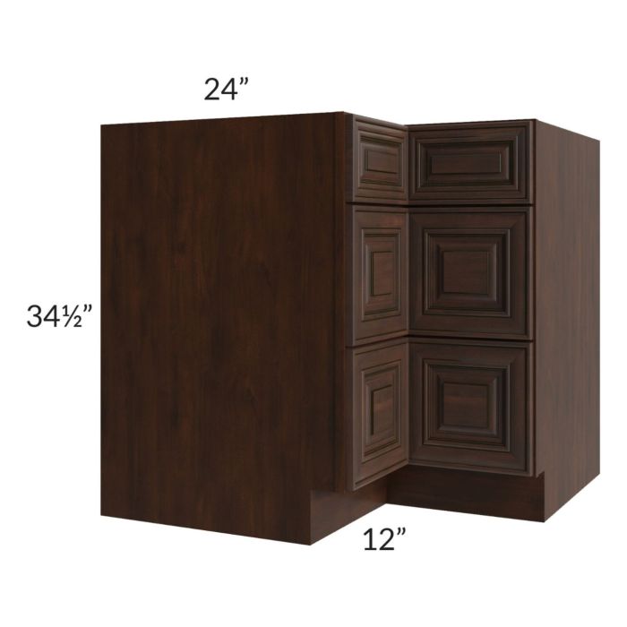 Biscotti Caf?? Glazed 36" Corner Three Drawer Base Cabinet