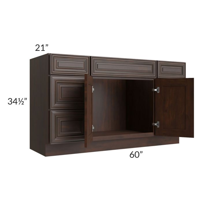 Biscotti Caf?? Glazed 60" Vanity Sink Base Cabinet with Drawers