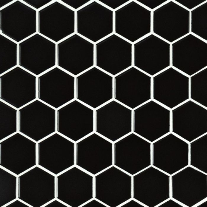 Black 2" Hexagon Matte Tile