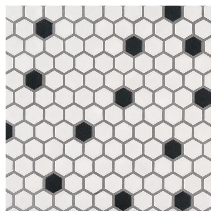 Black And White 1 x 1 Hexagon Matte Tile