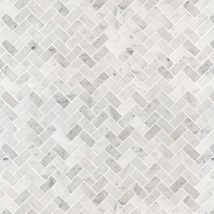 Carrara White 1" x 2" Herringbone Honed Tile