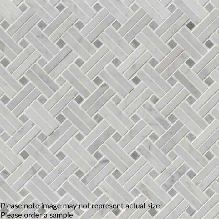 Carrara White Basketweave Pattern Polished Marble