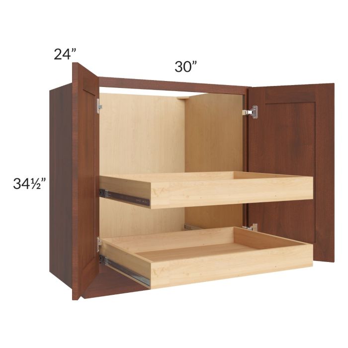 Cambridge Saddle Glaze 30" Full Height Base Cabinet with 2 Rollout Trays
