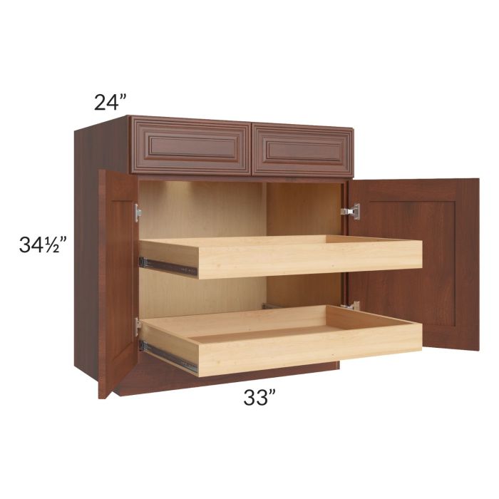 Cambridge Saddle Glaze 33" Base Cabinet with 2 Rollout Trays