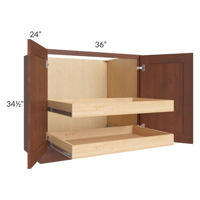 Cambridge Saddle Glaze 36" Full Height Base Cabinet with 2 Rollout Trays