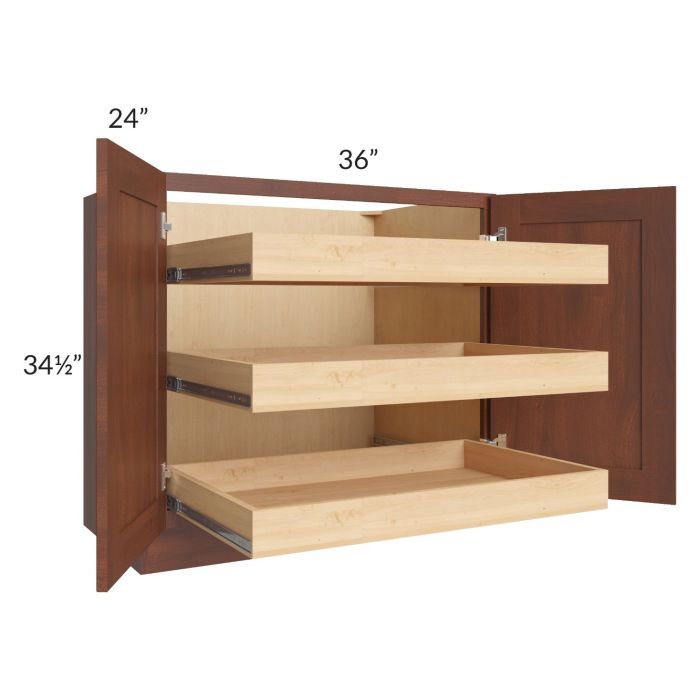 Cambridge Saddle Glaze 36" Full Height Base Cabinet with 3 Rollout Trays