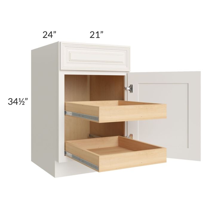 Cambridge Antique White Glaze 21" Base Cabinet with 2 Rollout Trays