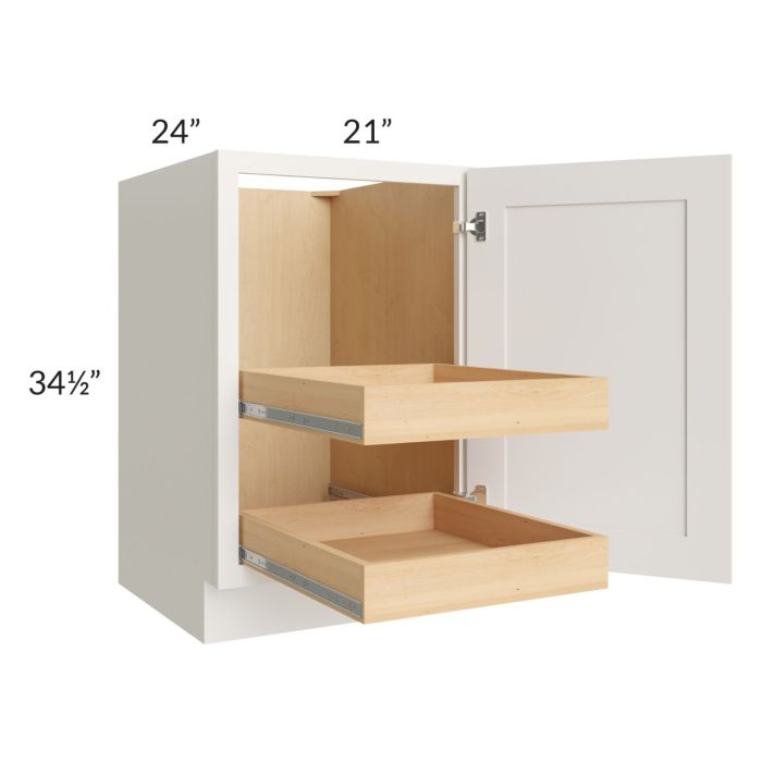 Cambridge Antique White Glaze 21" Full Height Door Base Cabinet with 2 Rollout Trays