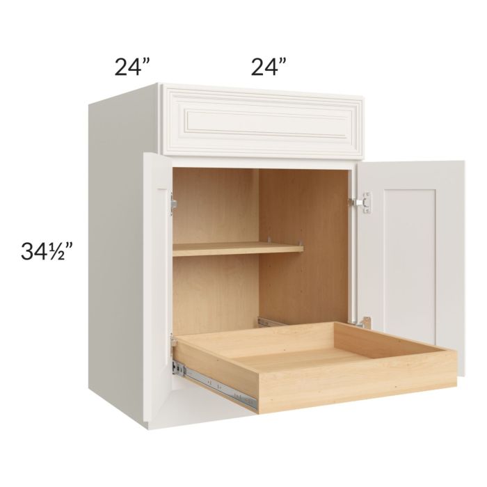 Cambridge Antique White Glaze 24" Base Cabinet with 1 Rollout Tray