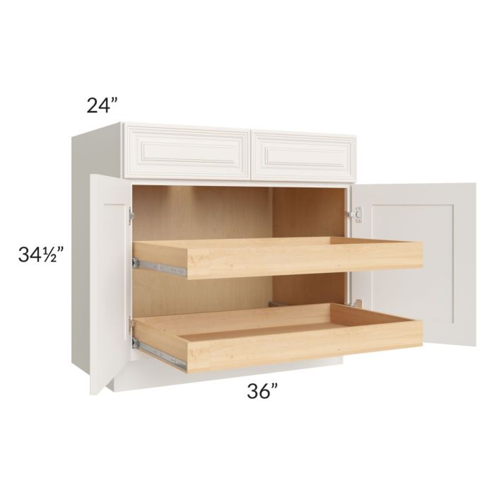 Cambridge Antique White Glaze 36" Base Cabinet with 2 Rollout Trays