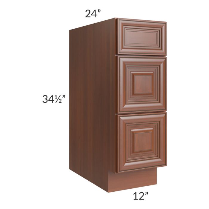 Phoenix Caramel Glaze 12" 3-Drawer Base Cabinet