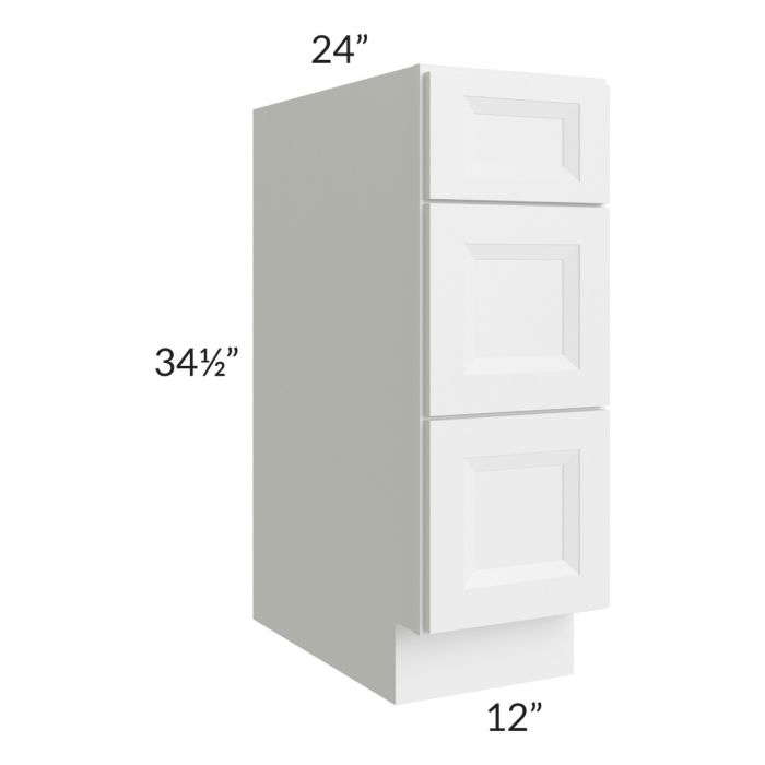 Bayville White 12" 3-Drawer Base Cabinet