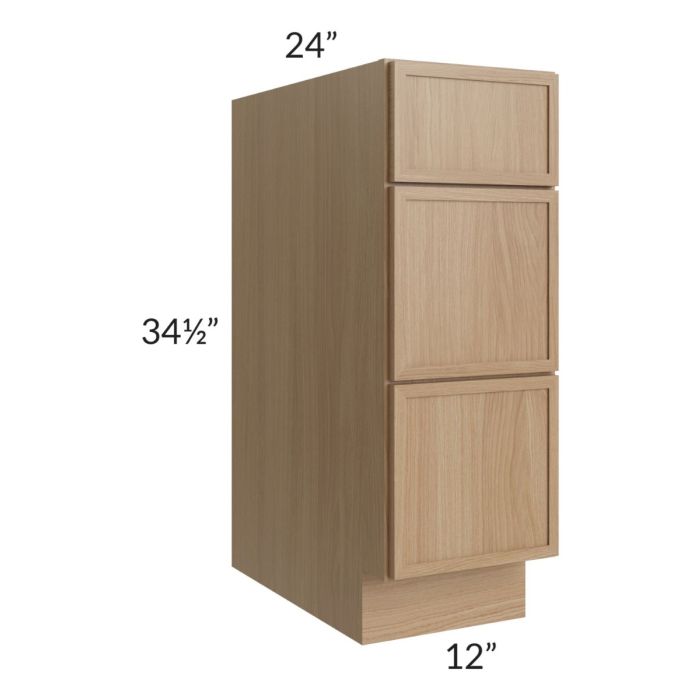 Township Rift Oak 12" 3-Drawer Base Cabinet