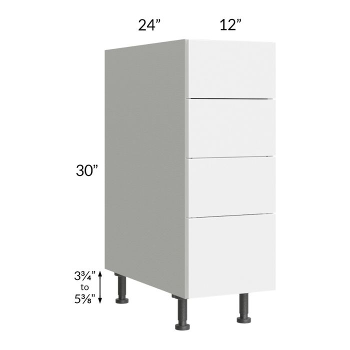 Milan White Gloss 12" 4-Drawer Base Cabinet