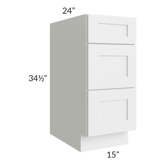Asheville White Shaker 15" 3-Drawer Base Cabinet