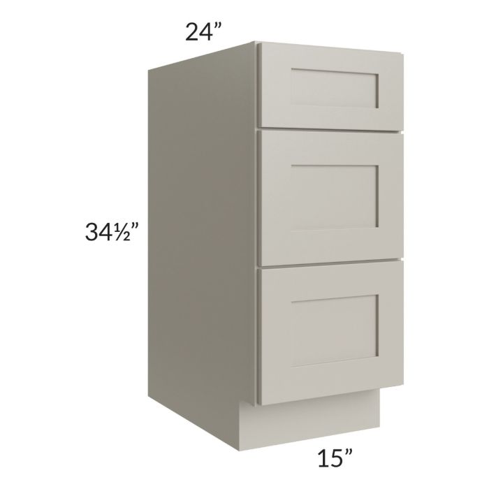 Stratton Light Grey Shaker 15" 3-Drawer Base Cabinet